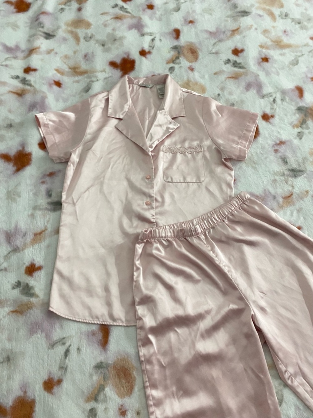 Adonna Pale Pink Satin Short-Sleeve Pajama Set